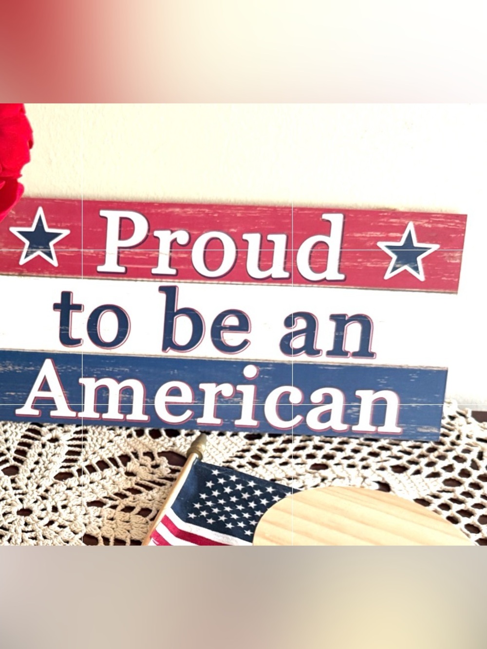 Patriotic Wooden Wall Sign - Red White Blue
